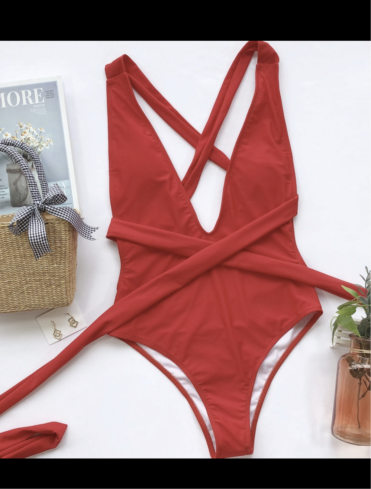 Red top monokini swimsuit
